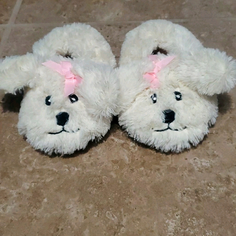 Kids Fuzzy White Dog Slippers